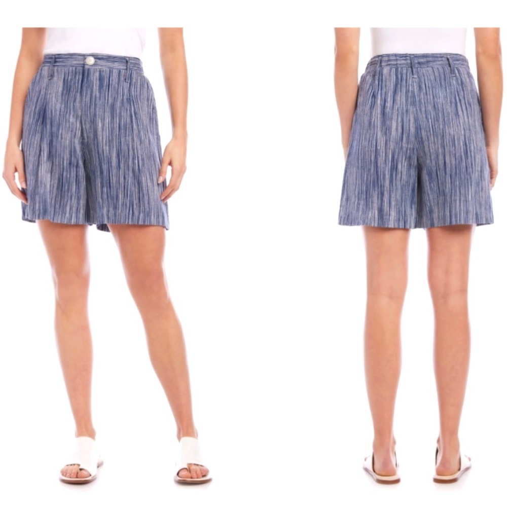Karen Kane High Waist Pleated Linen Shorts Blue SZ XL